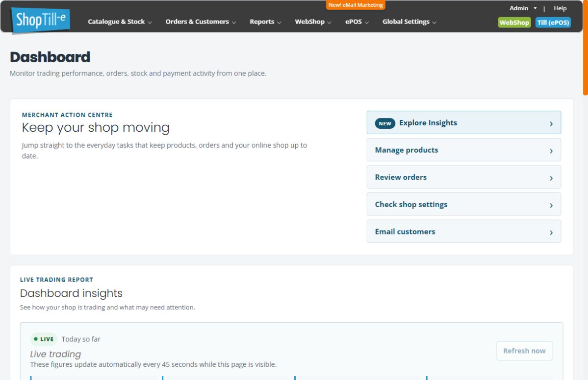 Builder Dashboard with everyday-task shortcuts and the beginning of its Live trading section